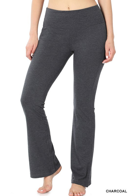ZENANA PREMIUM COTTON FOLD OVER YOGA FLARE PANTS
