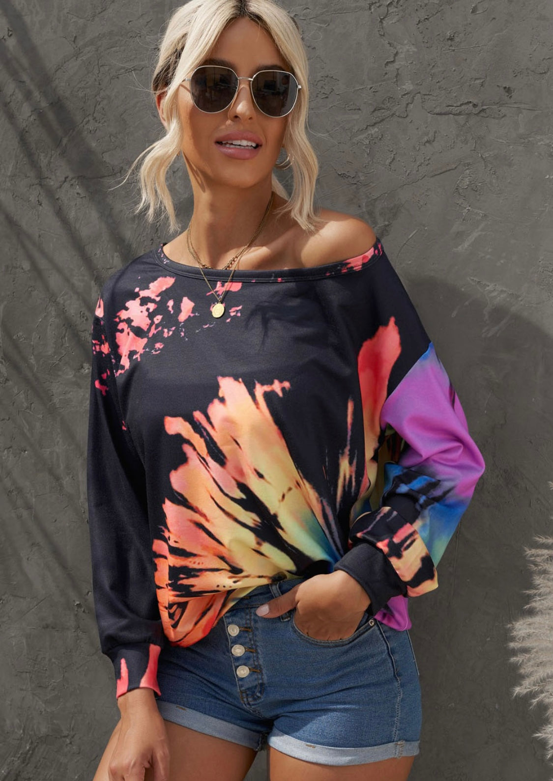 Tie-dyed Print Crew Neck Pullover Sweatshirt