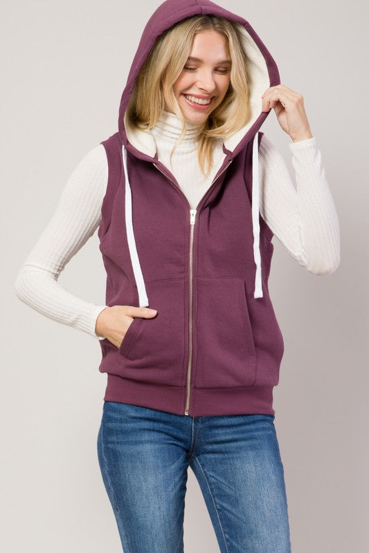 Hooded Sherpa Fur Lined Vest Jacket