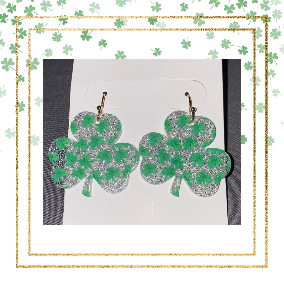 Glittery Shamrock Dangle Earrings