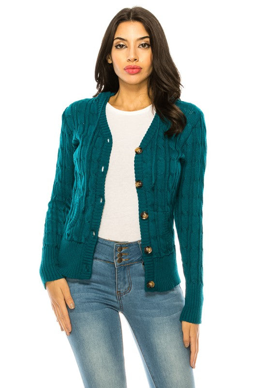 Cable Knit Sweater Hooded Cardigan - Curvy