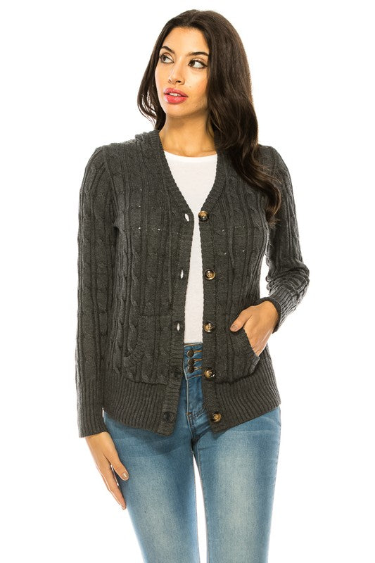 Cable Knit Sweater Hooded Cardigan - Curvy