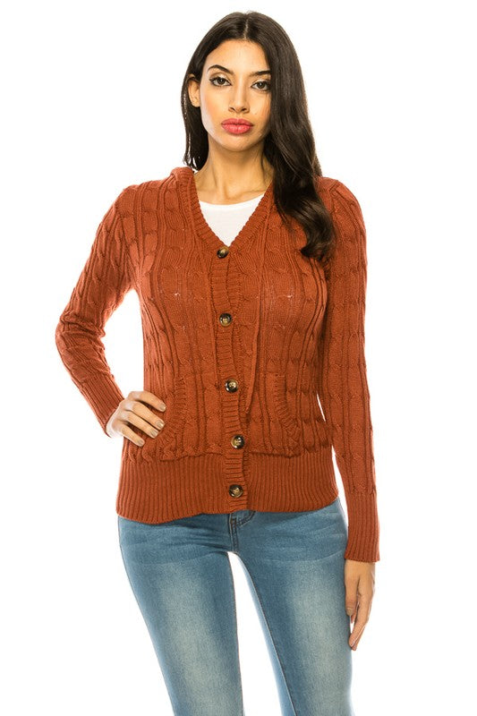 Cable Knit Sweater Hooded Cardigan - Curvy