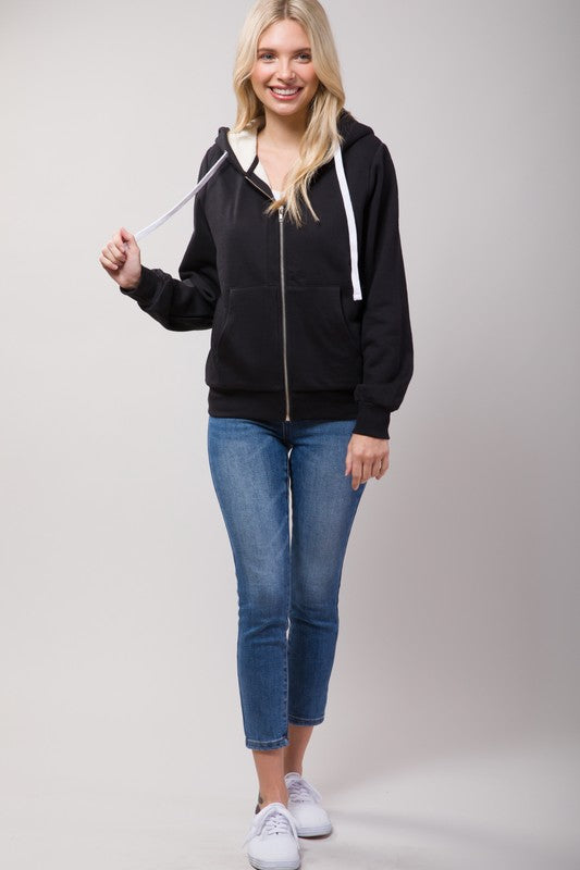 Sherpa Lined Zip Up Hoodie Sweatshirt Jacket