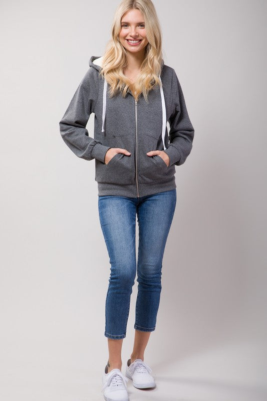 Sherpa Lined Zip Up Hoodie Sweatshirt Jacket