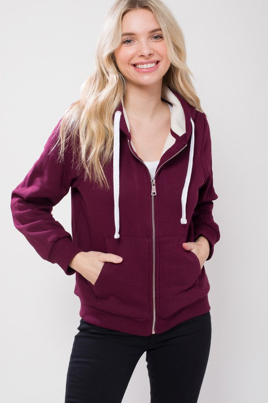 Sherpa Lined Zip Up Hoodie Sweatshirt Jacket