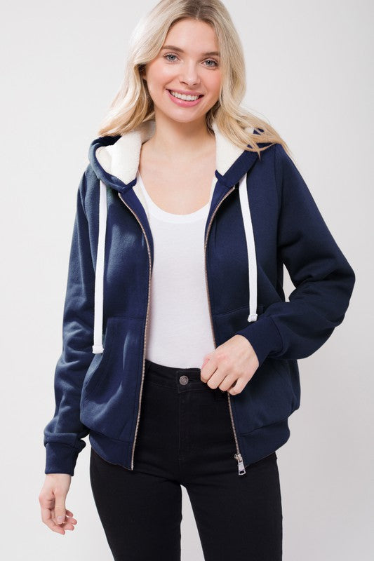 Sherpa Lined Zip Up Hoodie Sweatshirt Jacket