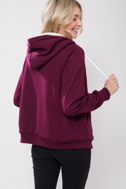 Sherpa Lined Zip Up Hoodie Sweatshirt Jacket