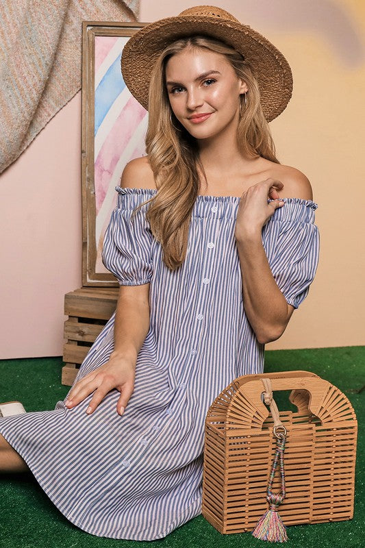 Ninexis Off The Shoulder Dress with CF Button Detail