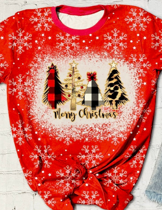 Merry Christmas Bleached Snowflake Print Tees