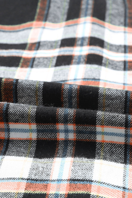 Black Plaid Long Sleeve Hooded Jacket