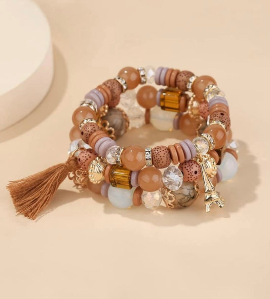 Coffee Tassel Bracelets 3 pc Set