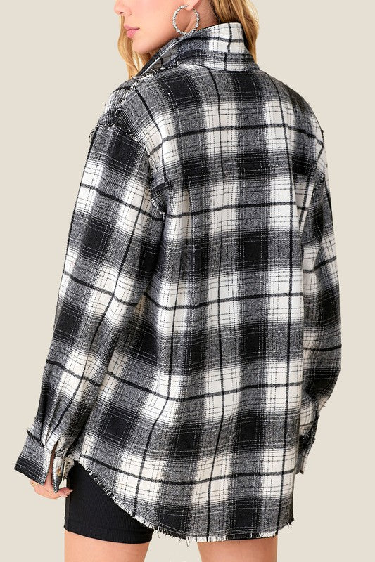 Nova B&W Plaid Long Sleeve Button Shirt Jacket