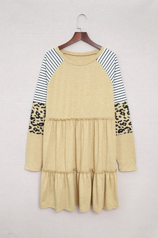 Striped Leopard Patchwork Mini Dress