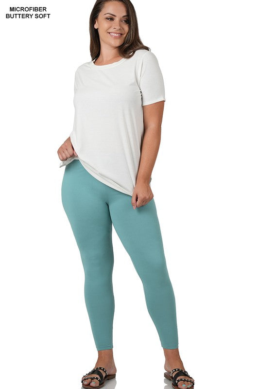 ZENANA BRUSHED DTY MICROFIBER FULL LENGTH LEGGINGS-Curvy