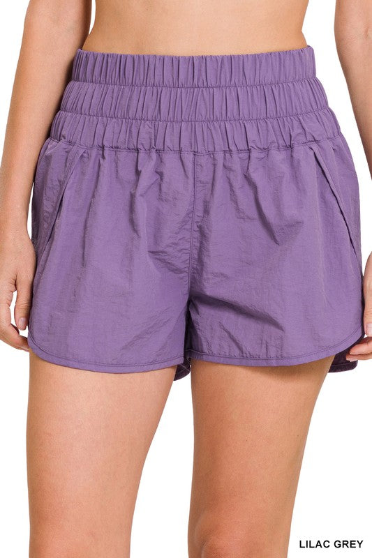 ZENANA WINDBREAKER SMOCKED WAISTBAND RUNNING SHORTS