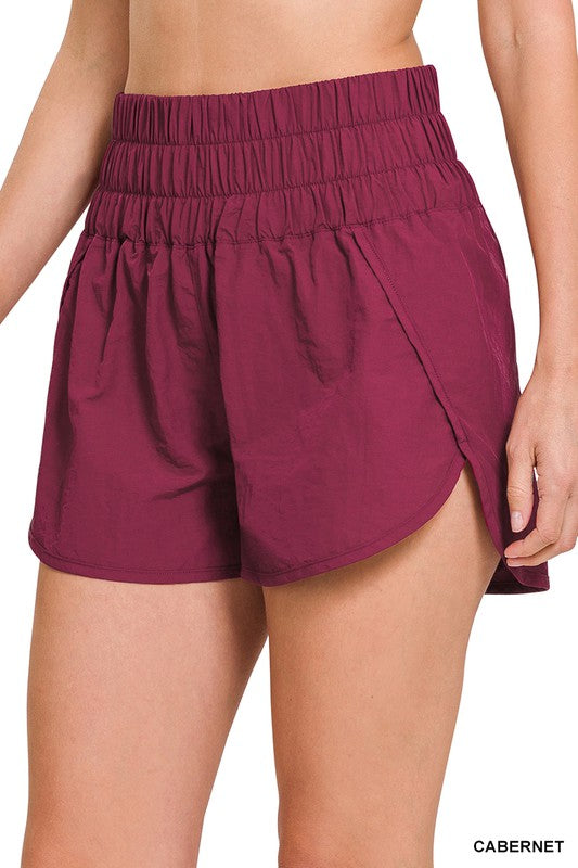 ZENANA WINDBREAKER SMOCKED WAISTBAND RUNNING SHORTS