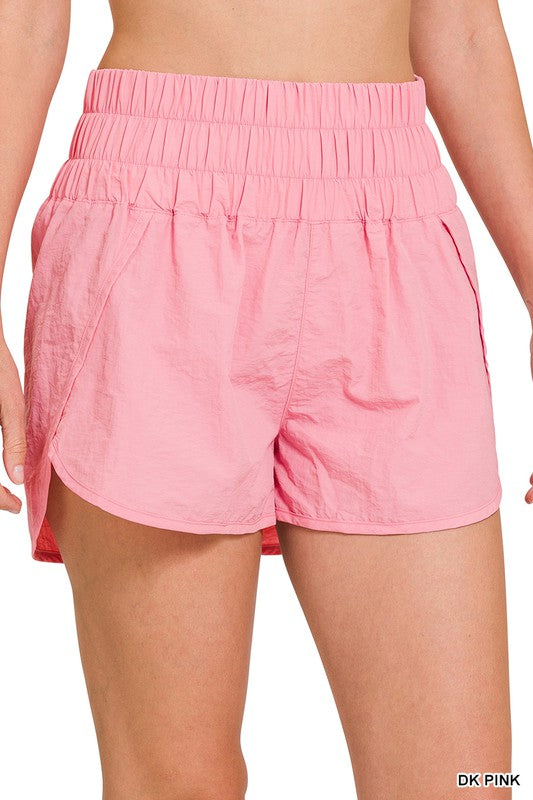 ZENANA WINDBREAKER SMOCKED WAISTBAND RUNNING SHORTS