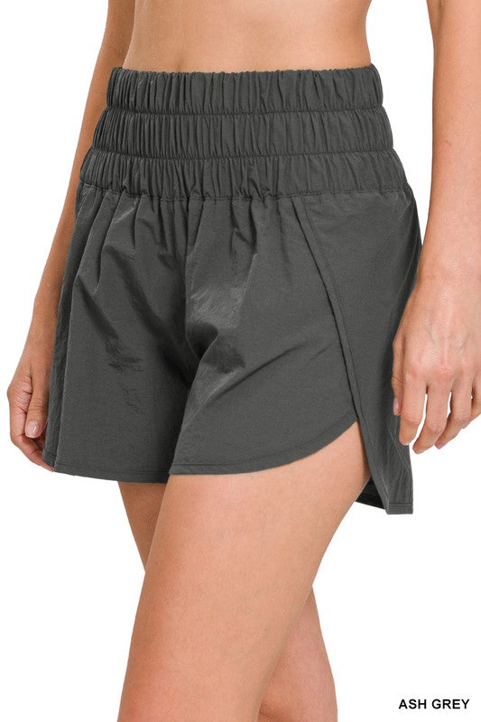 ZENANA WINDBREAKER SMOCKED WAISTBAND RUNNING SHORTS