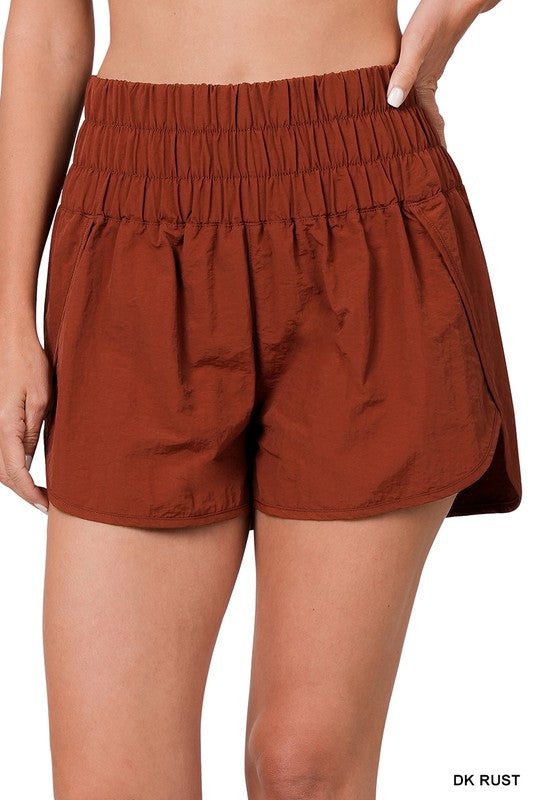 ZENANA WINDBREAKER SMOCKED WAISTBAND RUNNING SHORTS