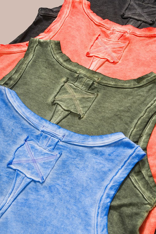 ZENANA PLUS WASHED RAW EDGE V-NECK TANK TOP