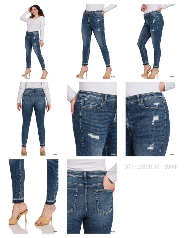 ZENANA PLUS HIGH RISE CROPPED SKINNY DENIM PANTS
