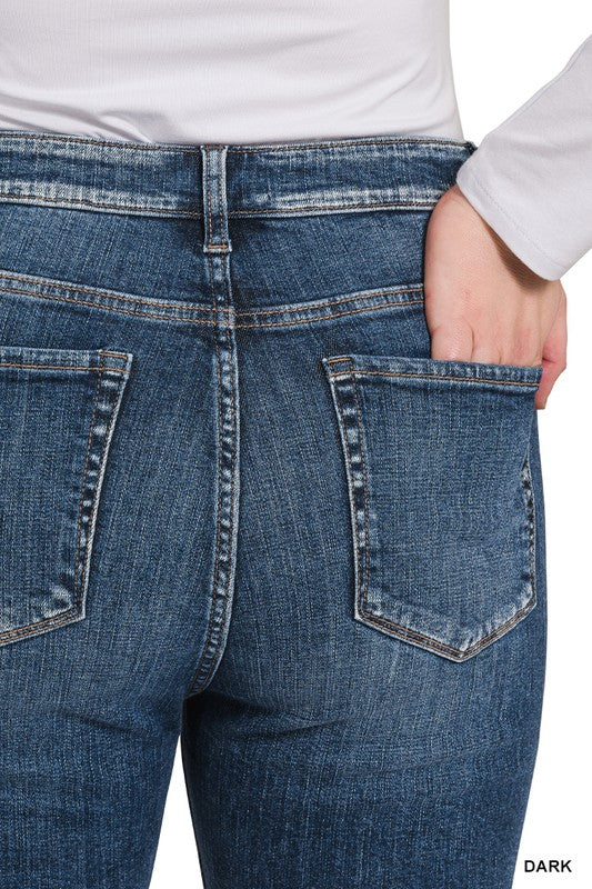 ZENANA PLUS HIGH RISE CROPPED SKINNY DENIM PANTS