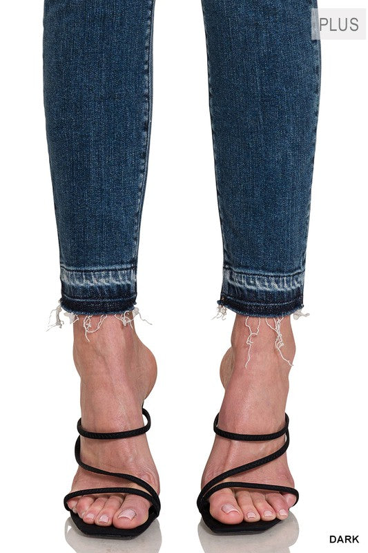 ZENANA PLUS HIGH RISE CROPPED SKINNY DENIM PANTS