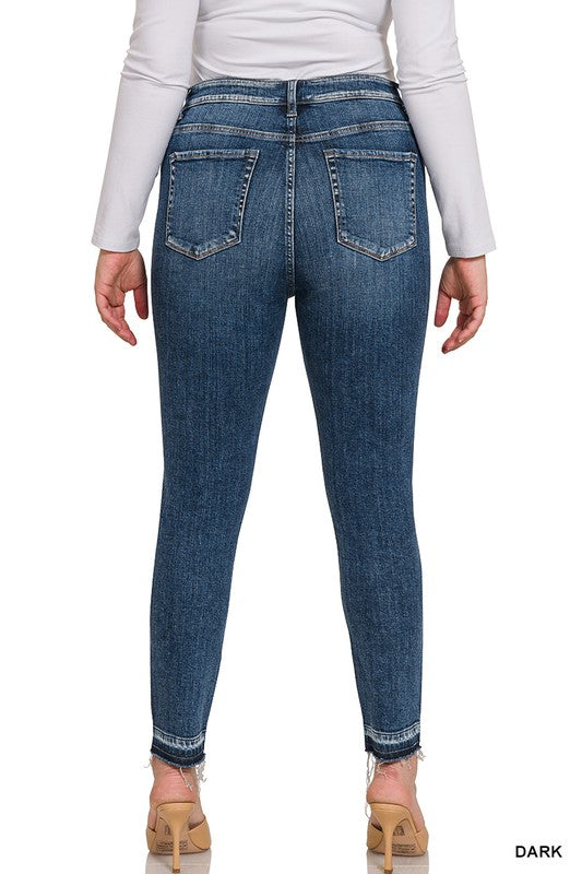 ZENANA PLUS HIGH RISE CROPPED SKINNY DENIM PANTS