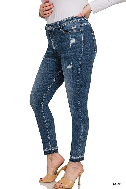 ZENANA PLUS HIGH RISE CROPPED SKINNY DENIM PANTS
