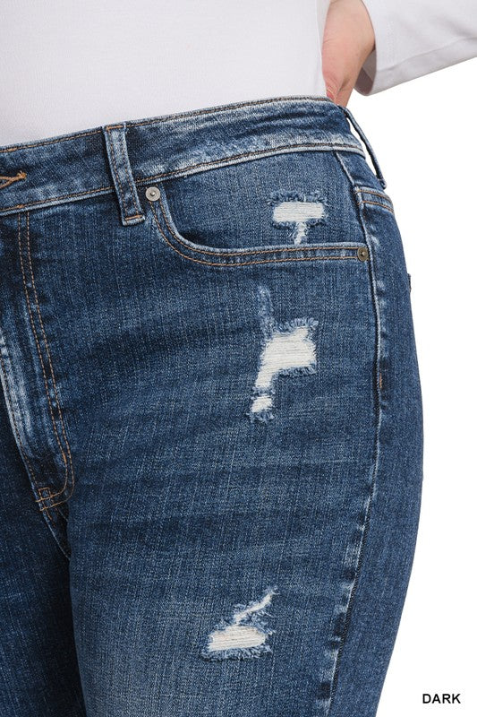 ZENANA PLUS HIGH RISE CROPPED SKINNY DENIM PANTS