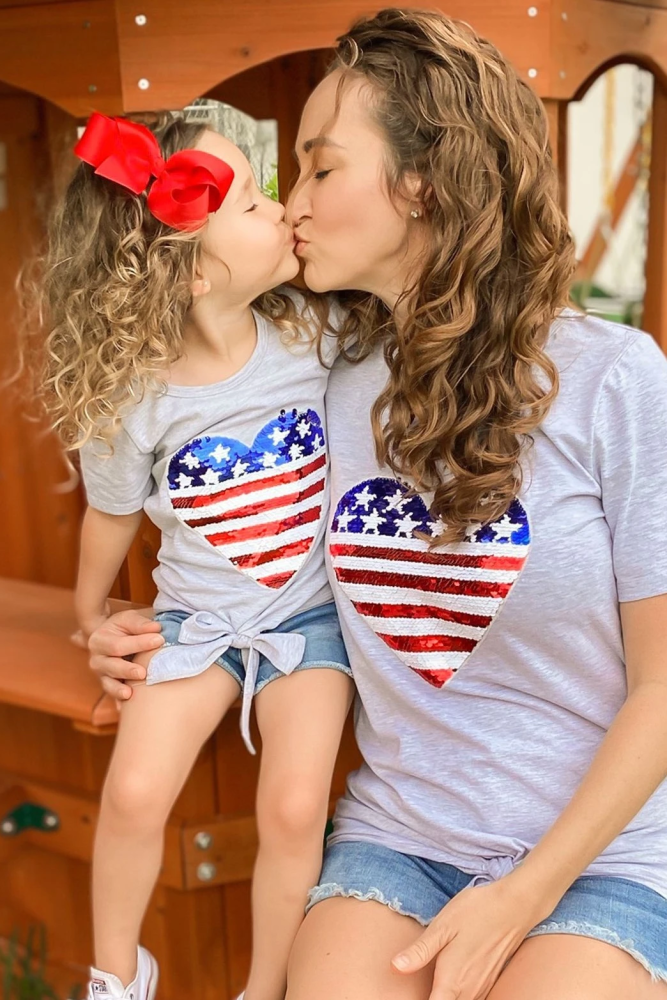 Mommy & Me Patriotic Flag Sequin Heart Top