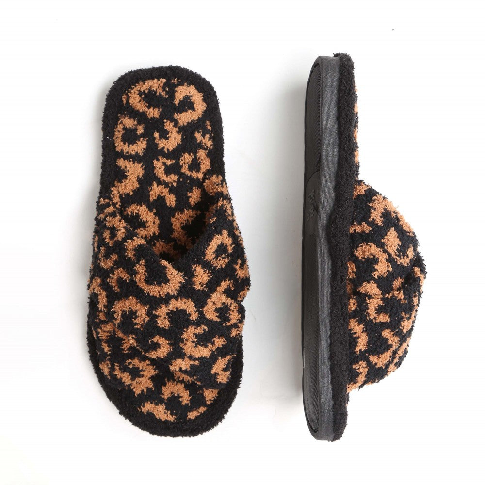 Comfy Luxe Animal Print Criss Cross Slippers