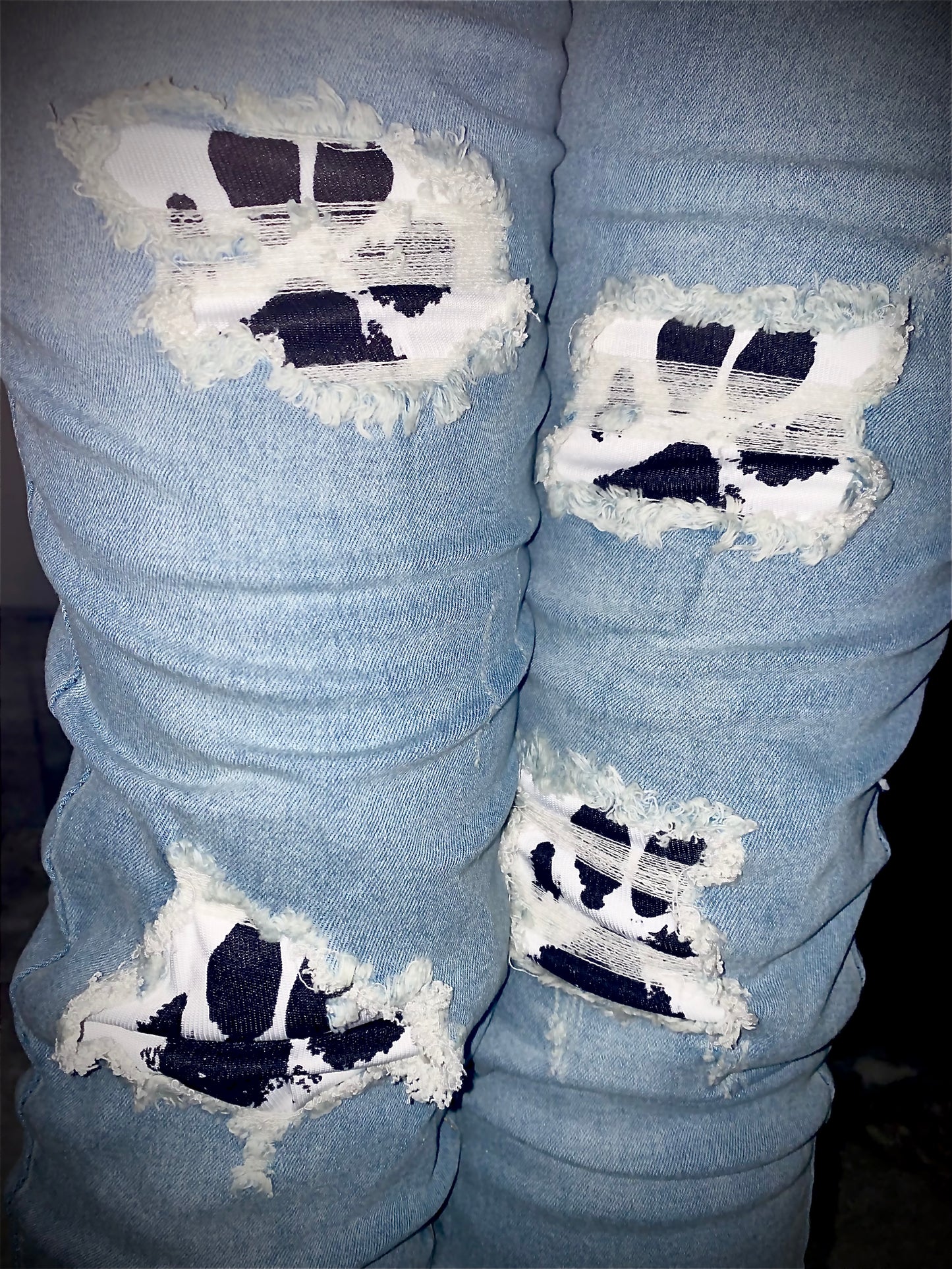 Paw Print Patched Jeans