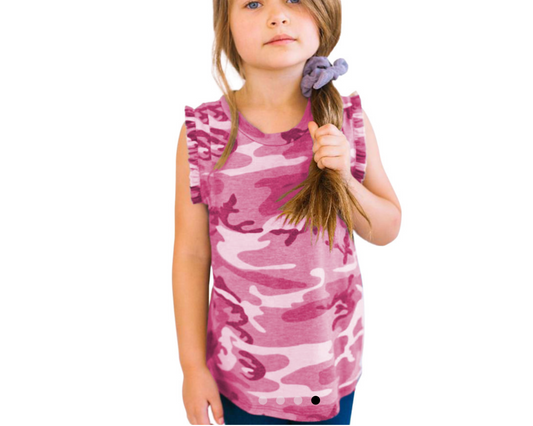 Camo Print Flounced Armholes Girls Tank