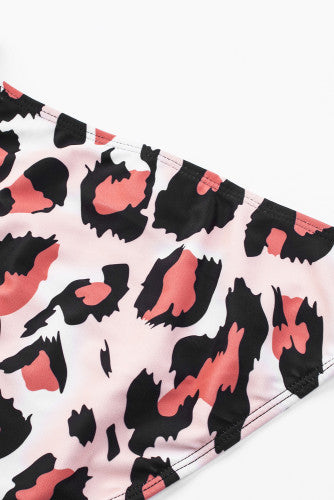 Leopard Colorblock Spaghetti Blouson Tankini Set