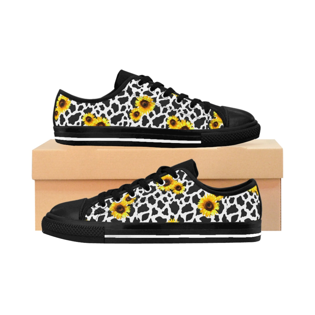 Sunflower Cow Print Low Top Women's Sneakers (available in high tops)