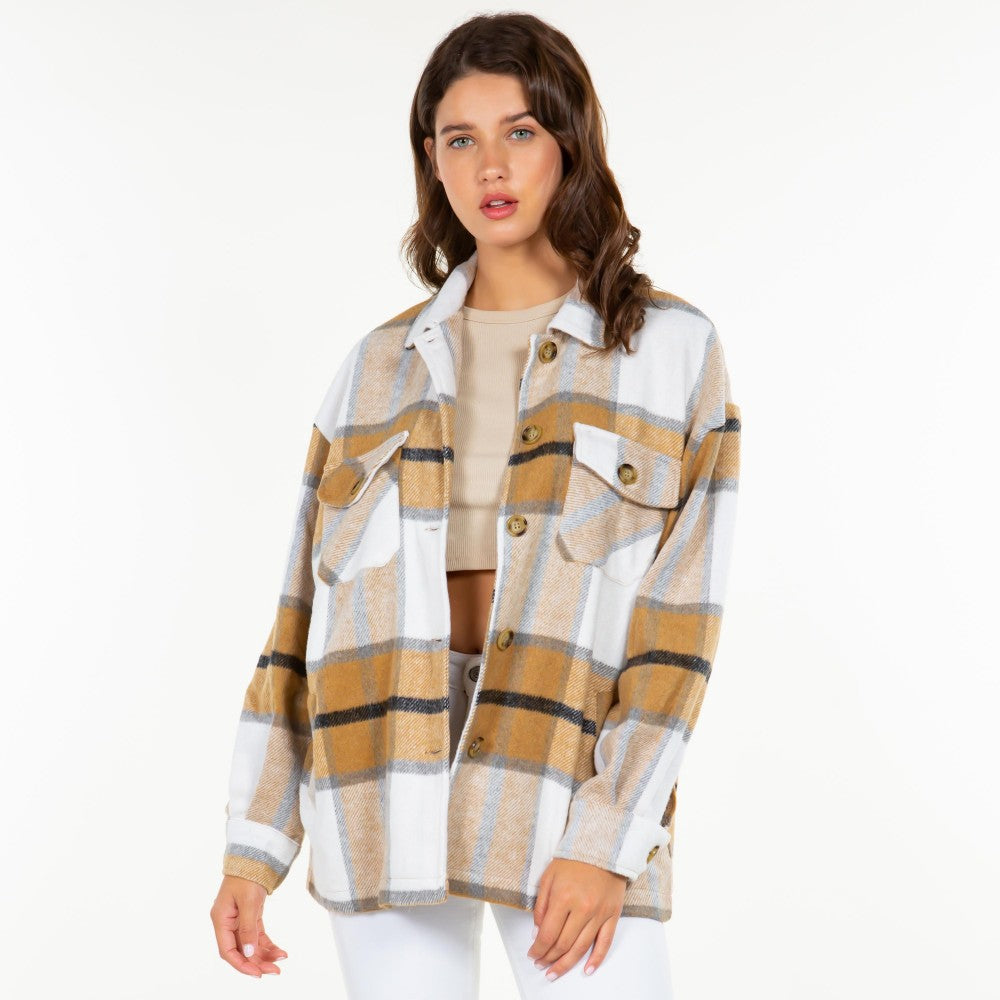 Camel Soft Knit Oversized Button Down Shacket