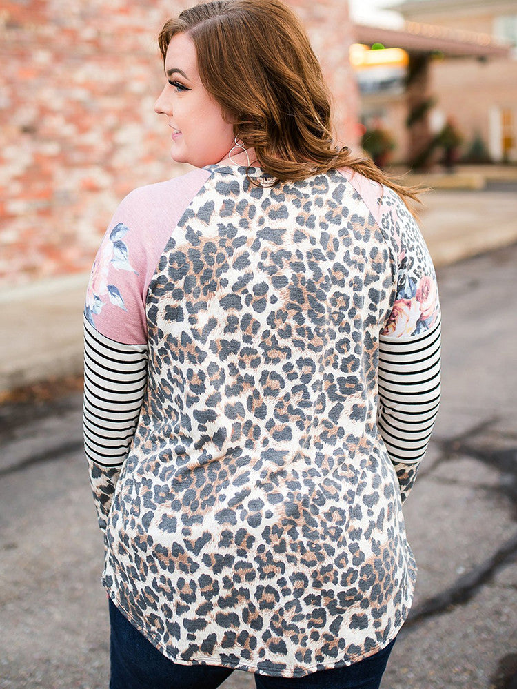Cheetah Floral Leopard Stripe Print Top-Curvy