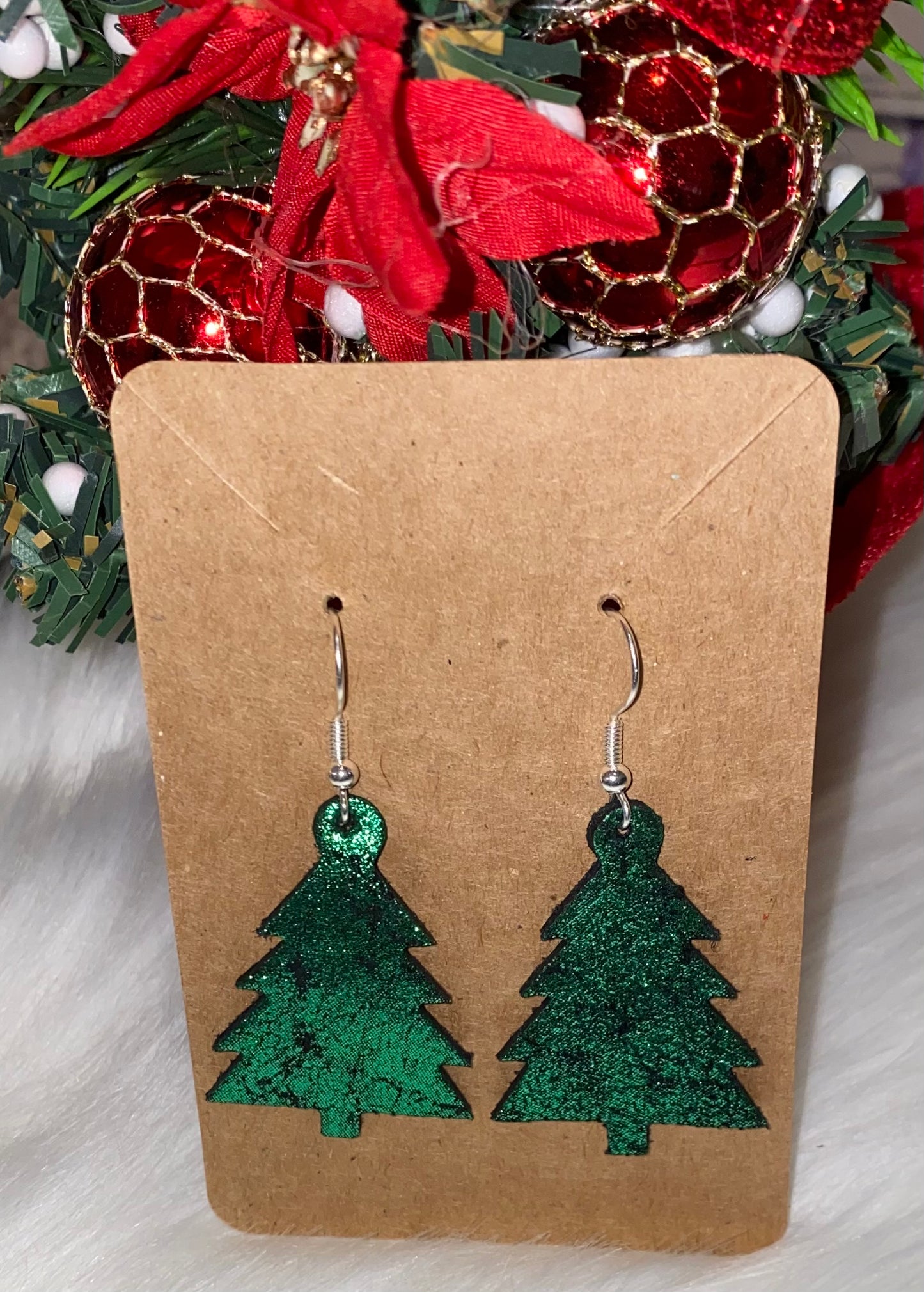 Genuine Leather Christmas Tree Earrings