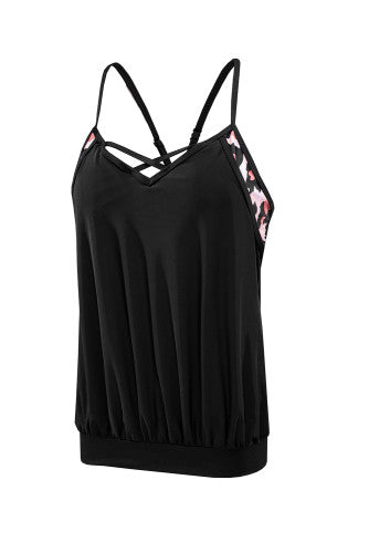 Leopard Colorblock Spaghetti Blouson Tankini Set