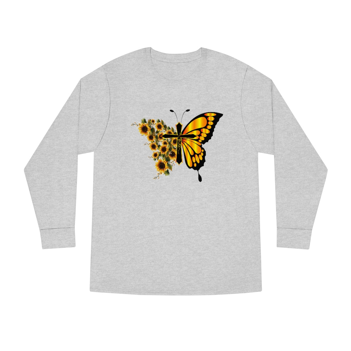 Faith Butterfly & sunflowers Long Sleeve Crewneck Tee