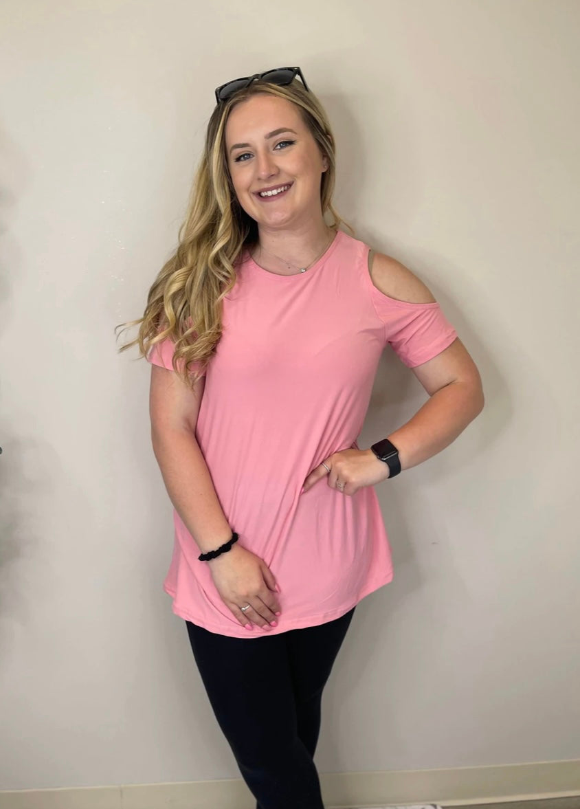 Leggings material Solid Cold Shoulder Tops- multiple colors!