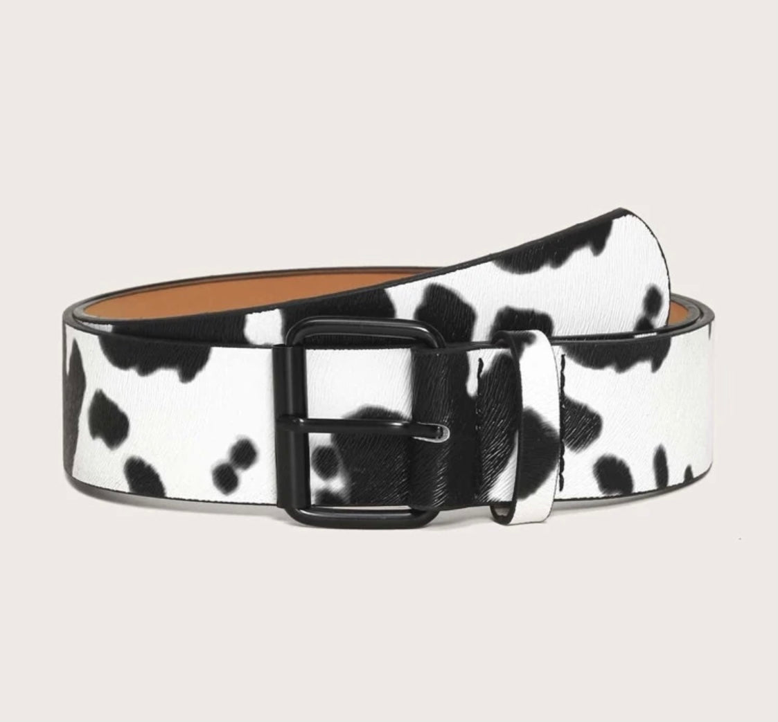 Cow Print Square Buckle Belt