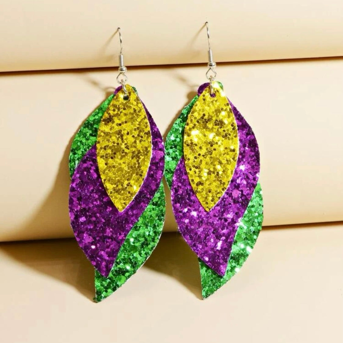 Triple Curvy Layered Glitter Earrings