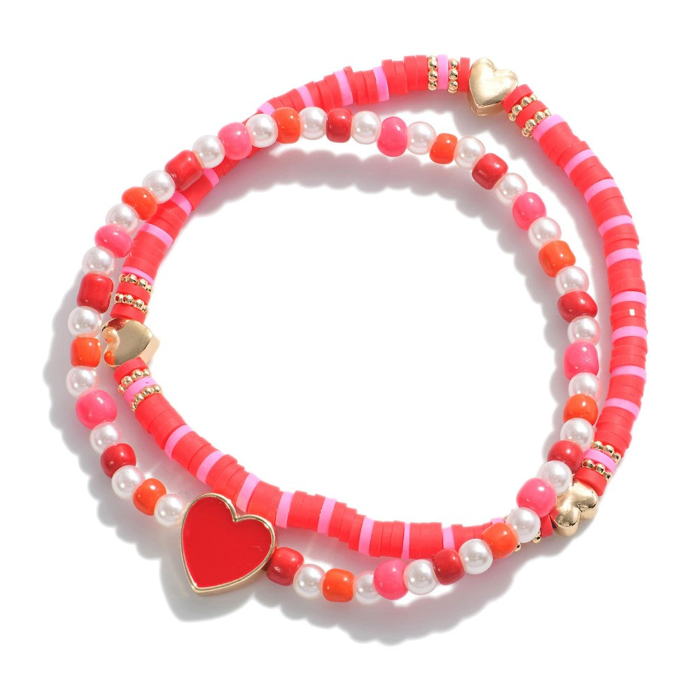 Stretchy Heishi Beaded Heart Bracelets