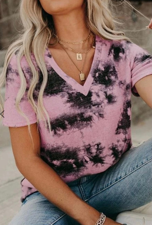 All-Print Tie-Dye V-Neck Short-Sleeved T-Shirt