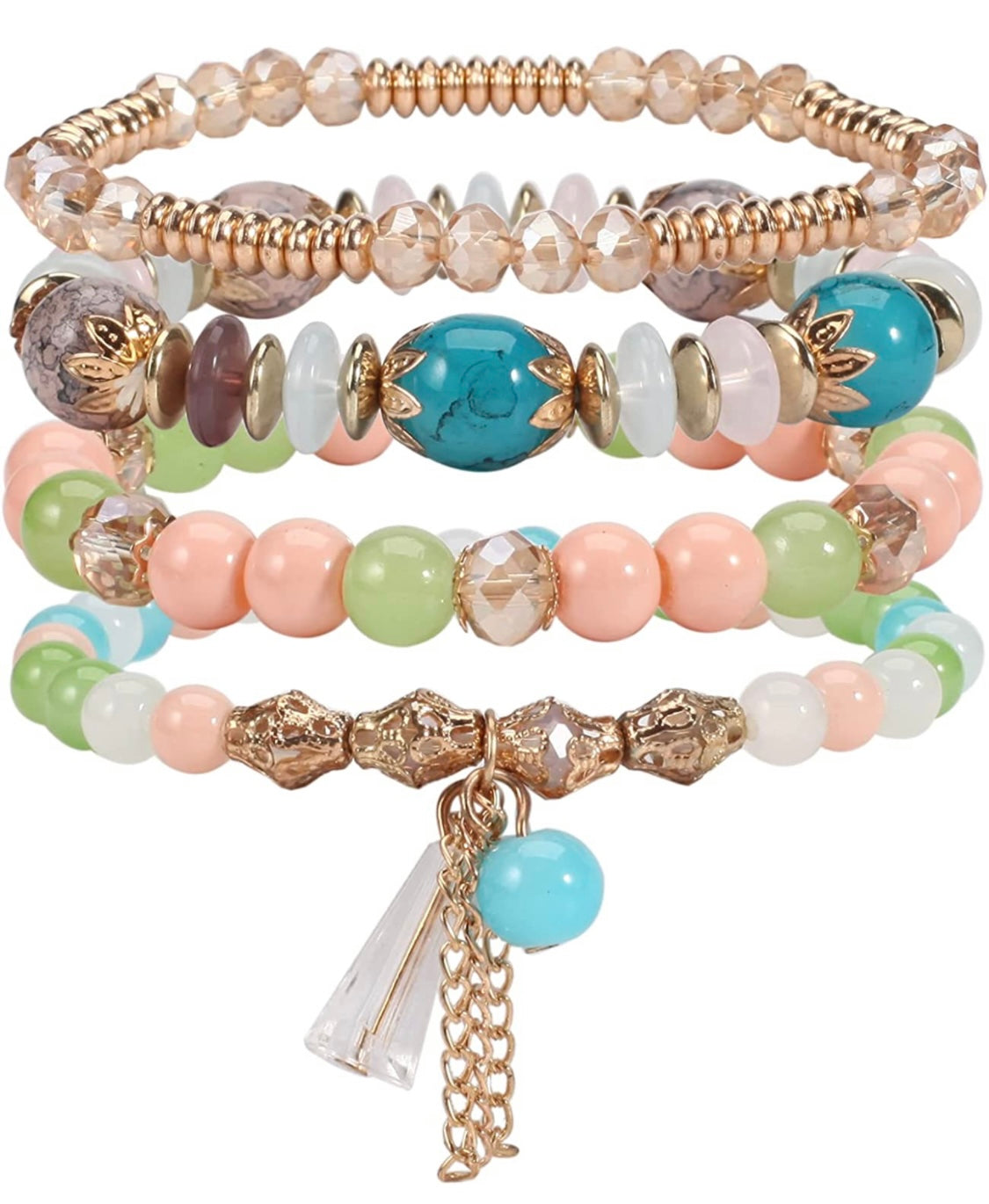 Stretchy Multilayer Beaded Bracelets W/Charm