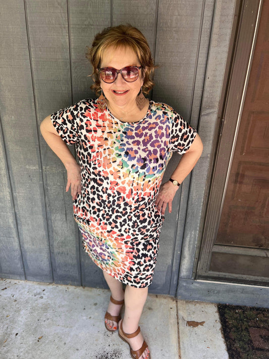 Reverse Tie Dye Leopard Print Dress