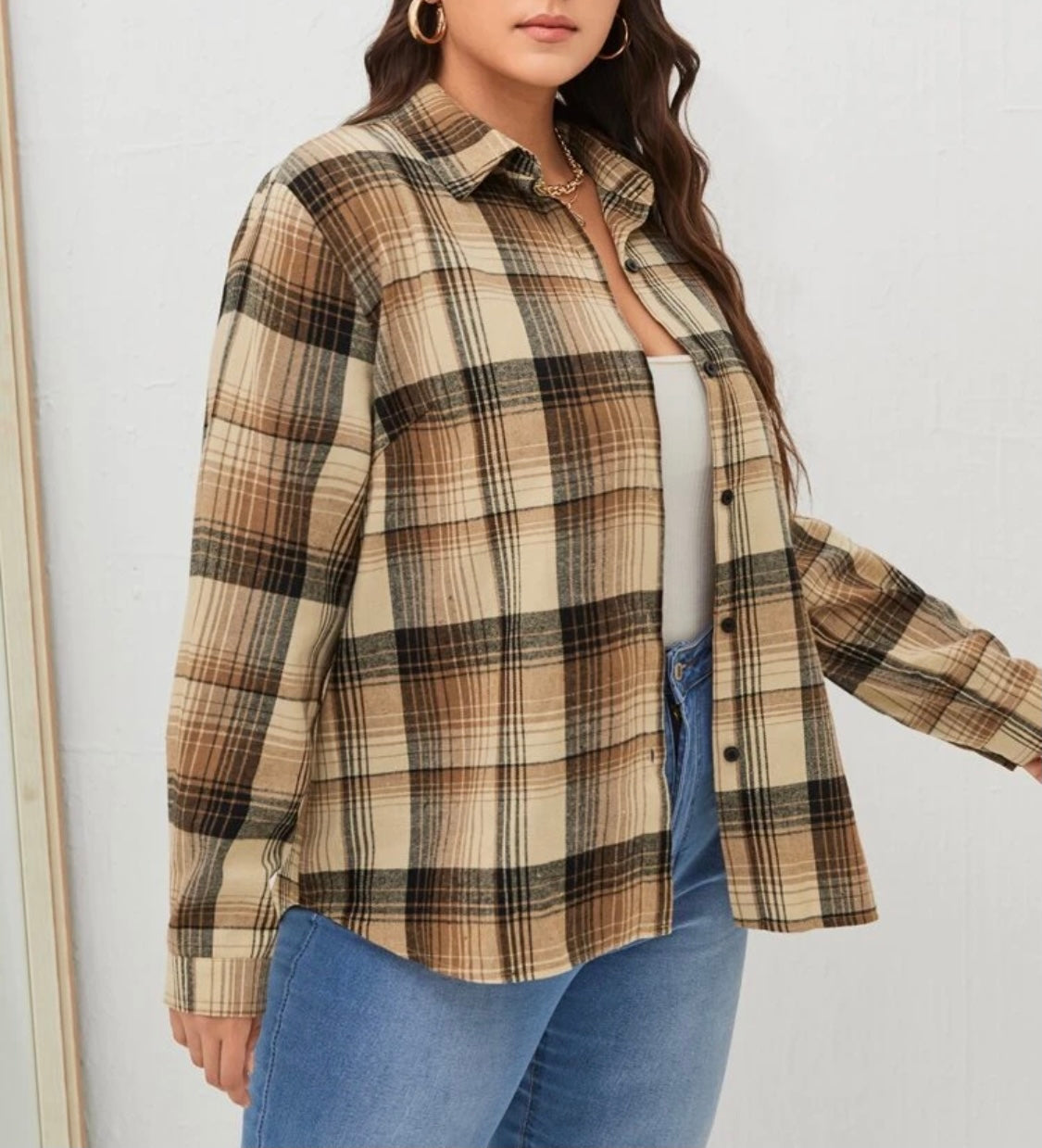 Plus Plaid Button Up Blouse